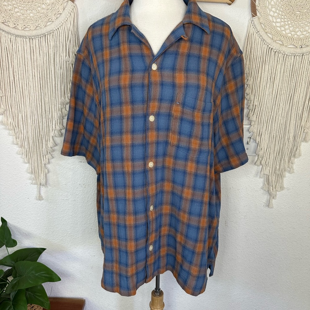 All Saints Casual Blue and Orange Button Down Shirt XXL